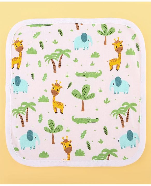 Babyhug 100% Cotton Baby Gift Set With Animal Print Pack of 7 - White & Light Blue