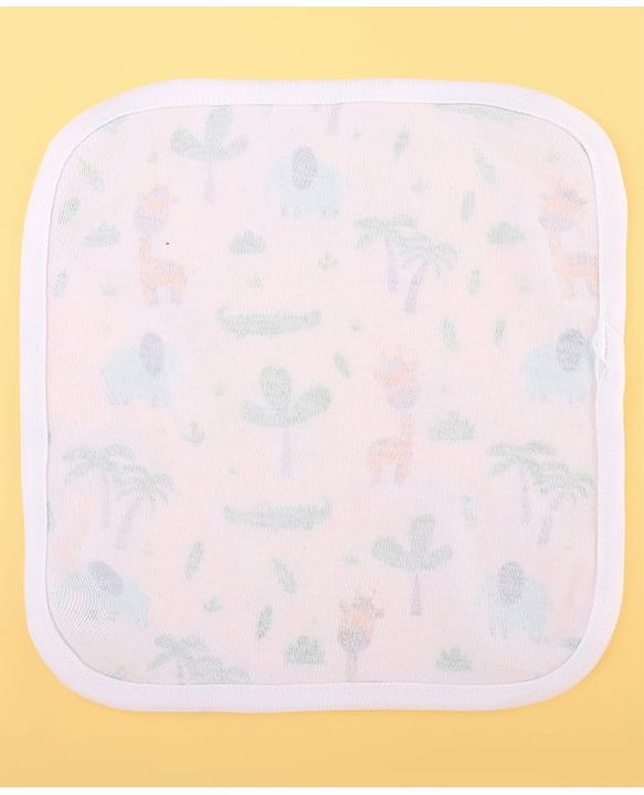 Babyhug 100% Cotton Baby Gift Set With Animal Print Pack of 7 - White & Light Blue