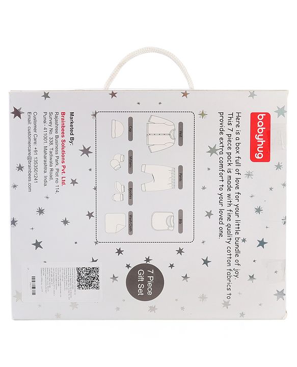 Babyhug 100% Cotton Baby Gift Set Pack of 7 - White & Light Blue