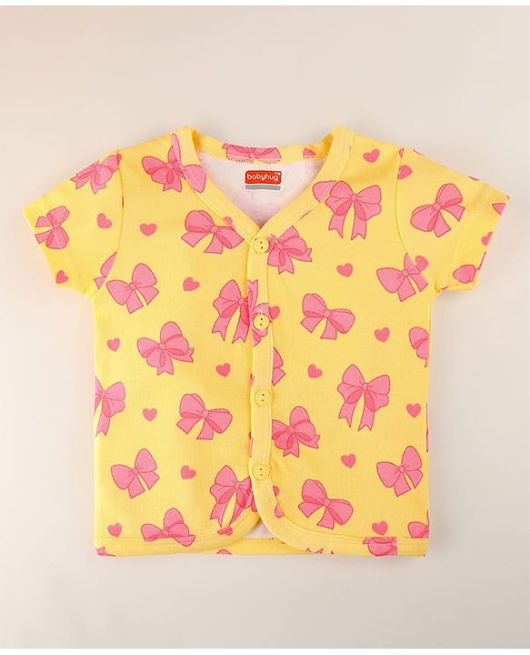 Babyhug 100% Cotton Baby Gift Set With Bow Print Pack of 7 - Yellow & Pink