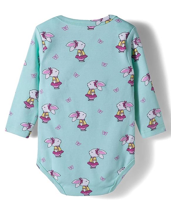 Babyhug 100% Cotton Knit Full Sleeves Onesies with Bunny & Bow Print Pack of 3 - Yellow Pink & Light Blue