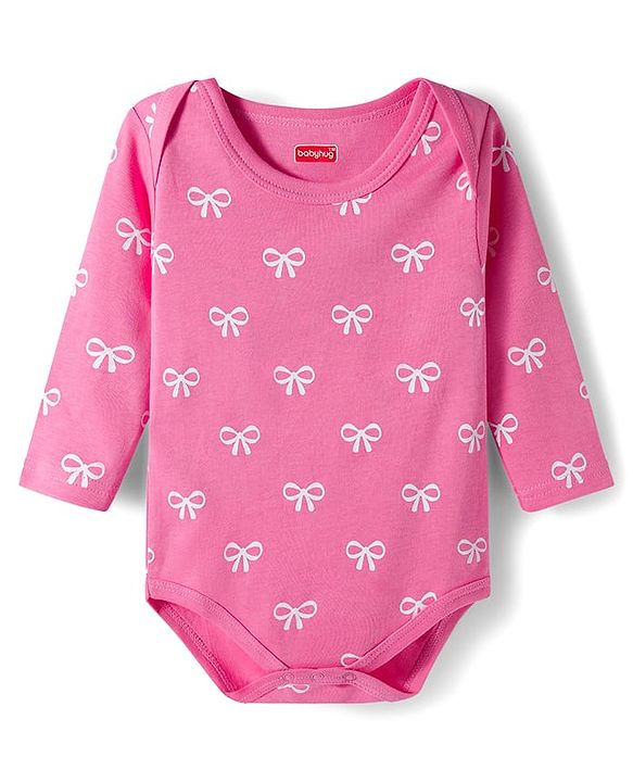 Babyhug 100% Cotton Knit Full Sleeves Onesies with Bunny & Bow Print Pack of 3 - Yellow Pink & Light Blue