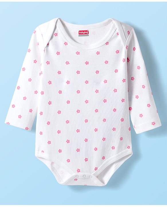 Babyhug 100% Cotton Interlock Knit Full Sleeves Onesies with Ducky & Floral Print Pack of 3 - White Light Green & Pink