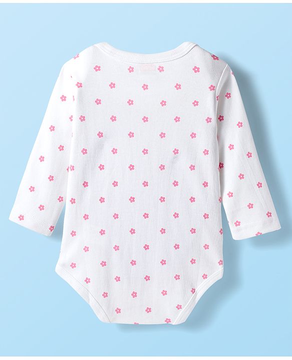 Babyhug 100% Cotton Interlock Knit Full Sleeves Onesies with Ducky & Floral Print Pack of 3 - White Light Green & Pink