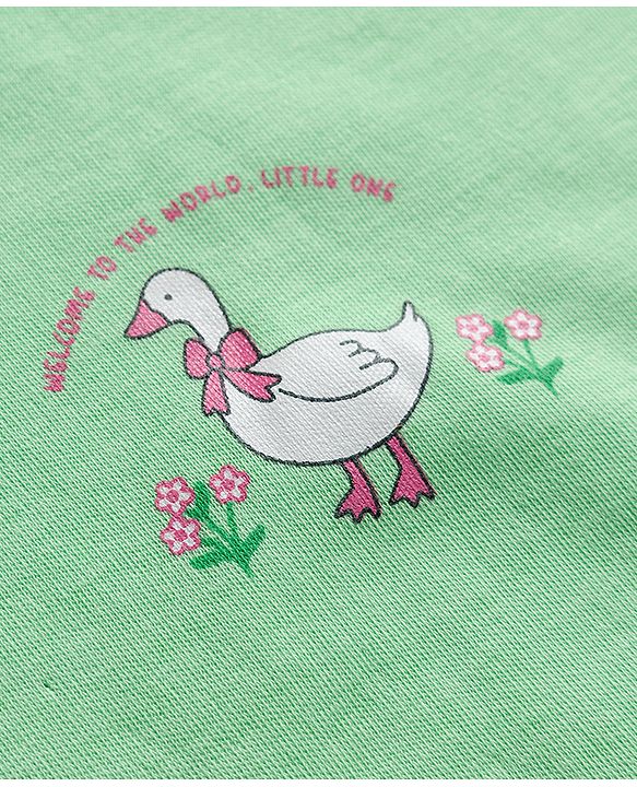Babyhug 100% Cotton Interlock Knit Full Sleeves Onesies with Ducky & Floral Print Pack of 3 - White Light Green & Pink