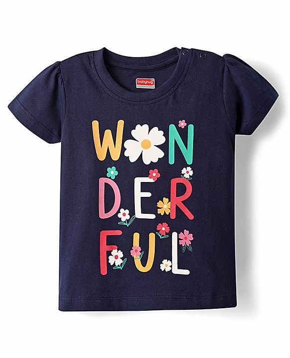 Babyhug Cotton Knit Half Sleeves Night Suit with Floral & Wonderfull Text Print - Navy Blue