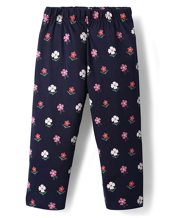 Babyhug Cotton Knit Half Sleeves Night Suit with Floral & Wonderfull Text Print - Navy Blue