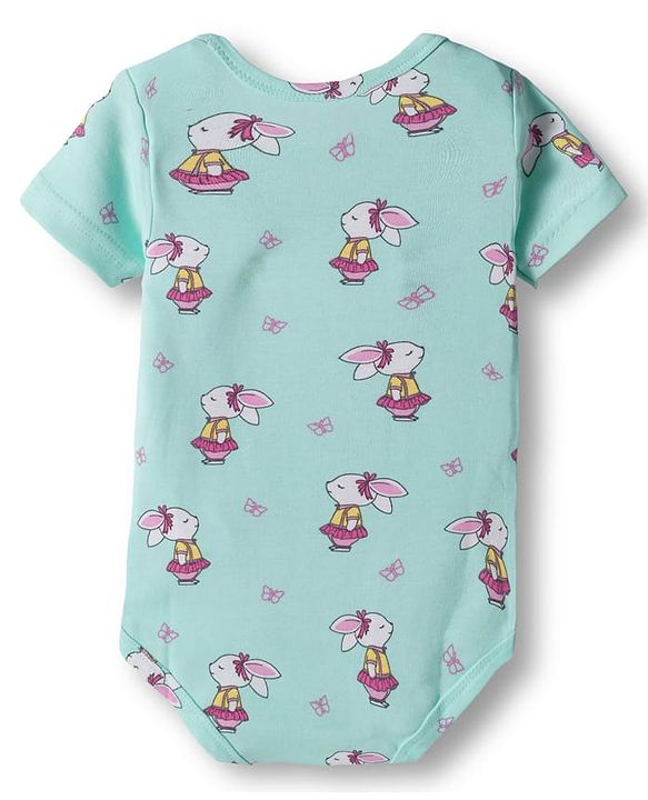 Babyhug 100% Cotton Interlock Knit Half Sleeves Onesies With Animal Print Pack Of 3 - Light Blue Yellow & Pink
