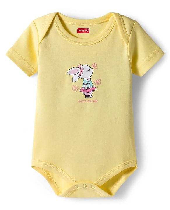 Babyhug 100% Cotton Interlock Knit Half Sleeves Onesies With Animal Print Pack Of 3 - Light Blue Yellow & Pink