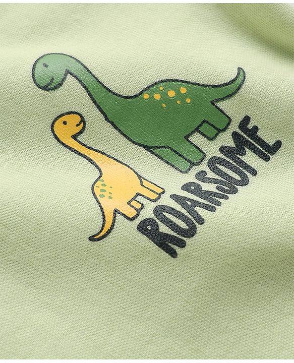 Babyhug 100% Cotton Knit Full Sleeves Rompers With Dino Print Pack of 2 - White & Green
