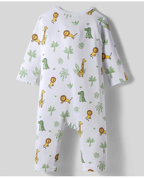 Babyhug 100% Cotton Interlock Knit Full Sleeves Front Open Romper with Animal Print Pack of 2 - Light Blue & White