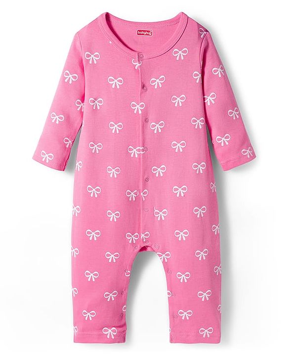 Babyhug 100% Cotton Knit Full Sleeves Rompers With With Bow & Bunny Print Pack of 2 - Pink & Light Blue