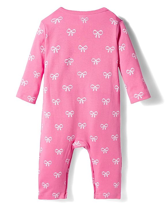 Babyhug 100% Cotton Knit Full Sleeves Rompers With With Bow & Bunny Print Pack of 2 - Pink & Light Blue