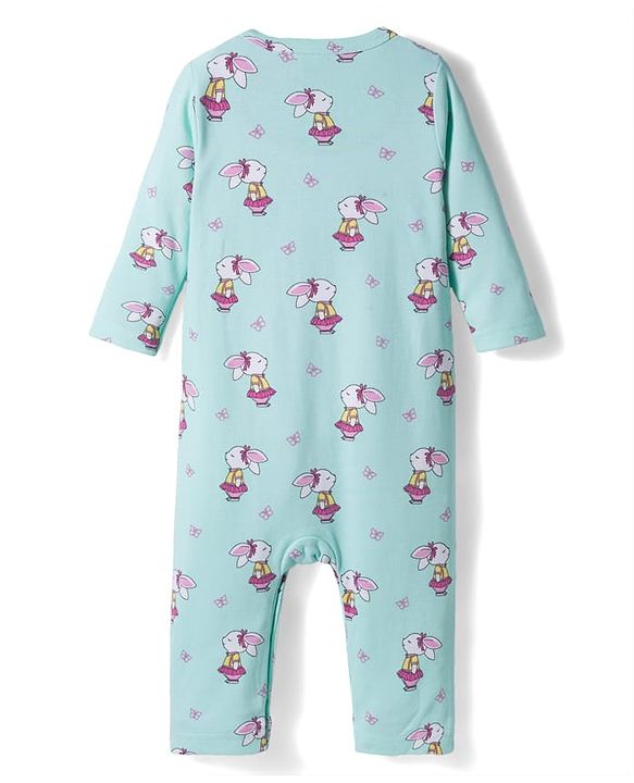 Babyhug 100% Cotton Knit Full Sleeves Rompers With With Bow & Bunny Print Pack of 2 - Pink & Light Blue