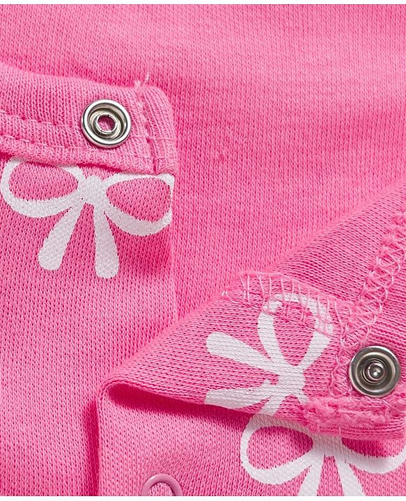 Babyhug 100% Cotton Knit Full Sleeves Rompers With With Bow & Bunny Print Pack of 2 - Pink & Light Blue