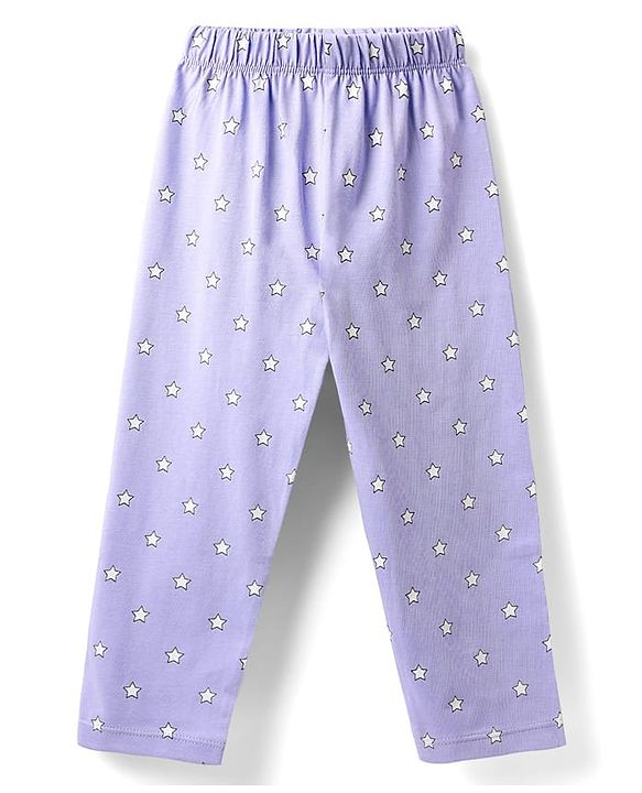 Babyhug Cotton Knit Half Sleeves Night Suit With Star & Text Print - Lavender