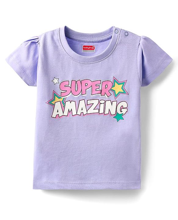 Babyhug Cotton Knit Half Sleeves Night Suit With Star & Text Print - Lavender