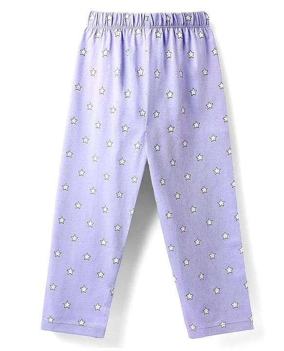 Babyhug Cotton Knit Half Sleeves Night Suit With Star & Text Print - Lavender