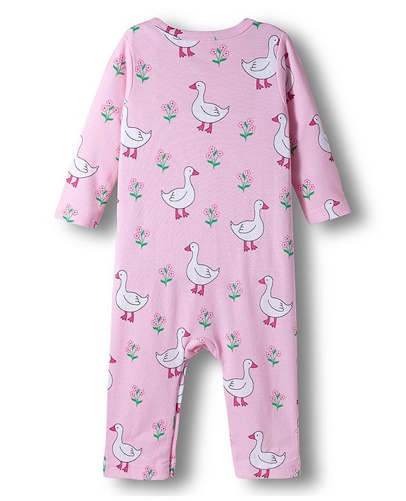Babyhug 100% Cotton Knit Full Sleeves Front Open Rompers with Duck & Polka Dot Print Pack of 2 - Dark Pink & Pink