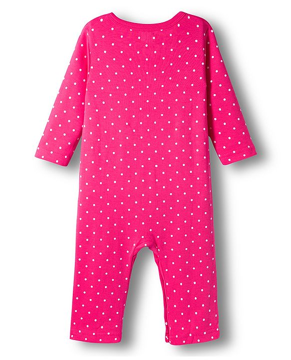 Babyhug 100% Cotton Knit Full Sleeves Front Open Rompers with Duck & Polka Dot Print Pack of 2 - Dark Pink & Pink