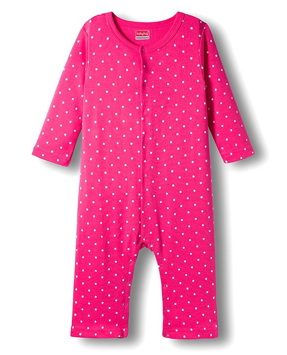 Babyhug 100% Cotton Knit Full Sleeves Front Open Rompers with Duck & Polka Dot Print Pack of 2 - Dark Pink & Pink