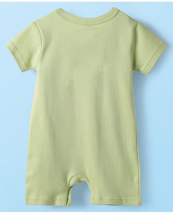 Babyhug 100% Cotton Half Sleeves Dino Printed Front Open Rompers Pack Of 2 - Light Green & White