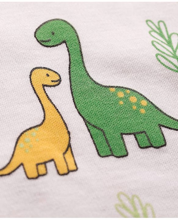 Babyhug 100% Cotton Half Sleeves Dino Printed Front Open Rompers Pack Of 2 - Light Green & White