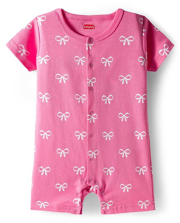 Babyhug 100% Cotton Interlock Knit Romper With Animal Print Pack Of 2 - Pink & Light Blue