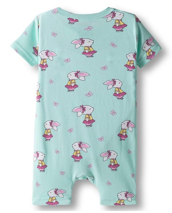 Babyhug 100% Cotton Interlock Knit Romper With Animal Print Pack Of 2 - Pink & Light Blue