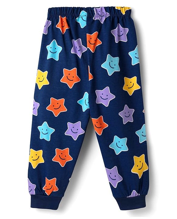 Babyhug Cotton Knit  Half Sleeves Co-ords Night Suit With Star Print - Navy Blue