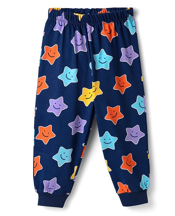 Babyhug Cotton Knit  Half Sleeves Co-ords Night Suit With Star Print - Navy Blue