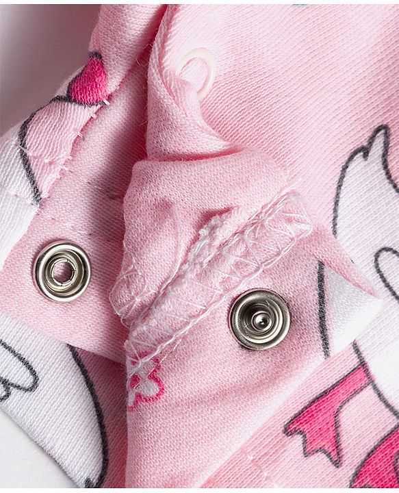 Babyhug 100% Cotton Interlock Knit Half Sleeves Front Open Romper with Polka Dot Ducky & Floral Print Pack of 2 - Dark Pink & Plum