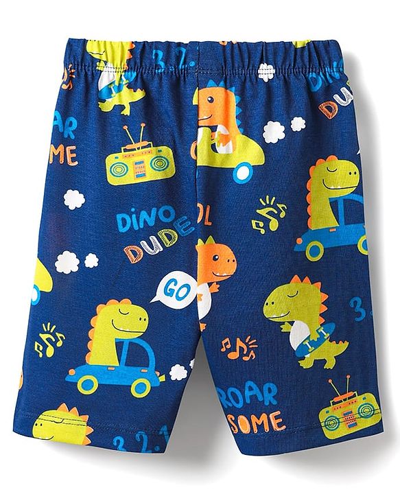Babyhug Cotton Knit Half Sleeves Shorts Co-Ord Night Suit with Animal Print - Navy Blue