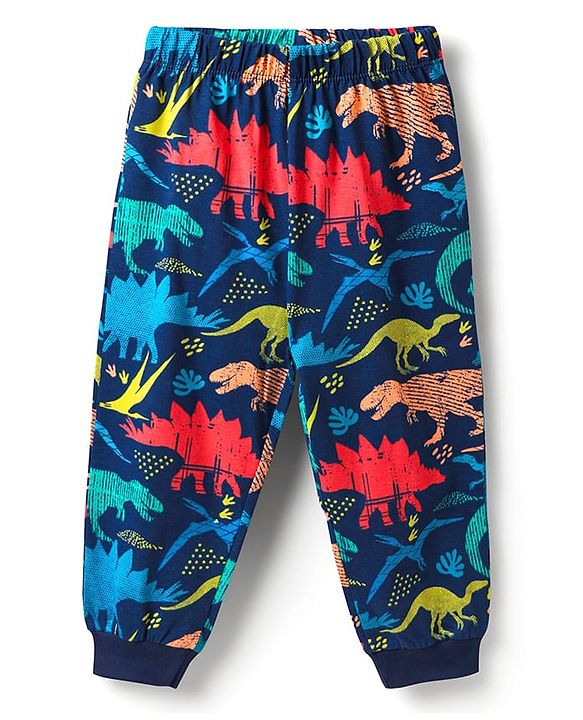 Babyhug Cotton Knit Half Sleeves Co-Ord Night Suit with Animal Print - Navy Blue