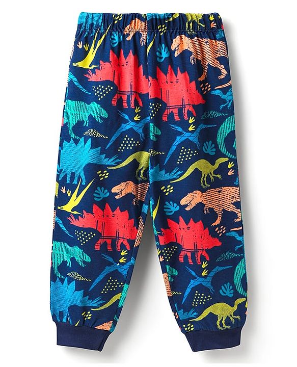 Babyhug Cotton Knit Half Sleeves Co-Ord Night Suit with Animal Print - Navy Blue