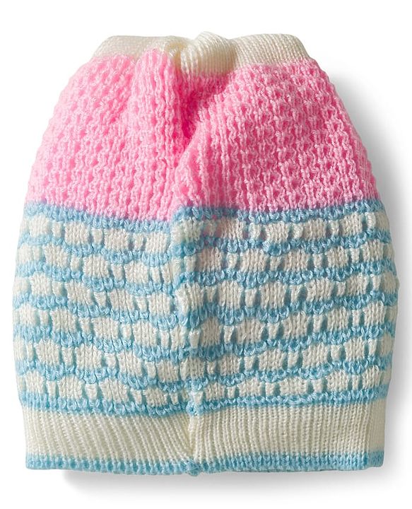 Babyhug Knit Full Raglan Sleeves Front Open Sweater & Pant Set with Cap & Booties with Color Block Design - Pink & Light Blue