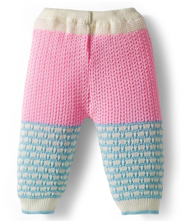 Babyhug Knit Full Raglan Sleeves Front Open Sweater & Pant Set with Cap & Booties with Color Block Design - Pink & Light Blue