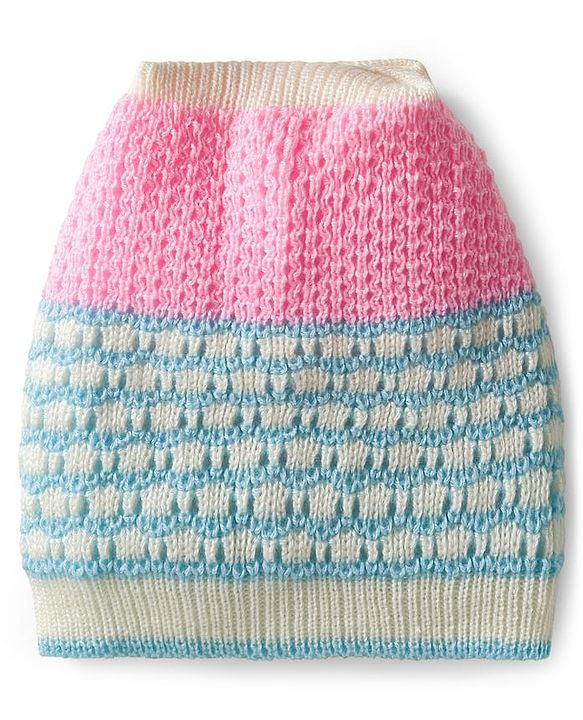 Babyhug Knit Full Raglan Sleeves Front Open Sweater & Pant Set with Cap & Booties with Color Block Design - Pink & Light Blue