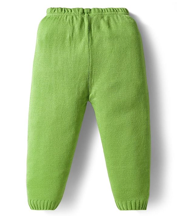 Babyhug Knit Full Sleeves Front Open Sweater & Pant Set with Color Block Design - Yellow & Green