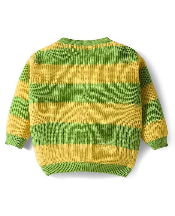 Babyhug Knit Full Sleeves Front Open Sweater & Pant Set with Color Block Design - Yellow & Green