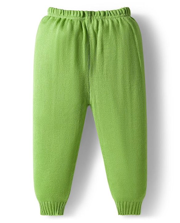 Babyhug Knit Full Sleeves Front Open Sweater & Pant Set with Color Block Design - Yellow & Green