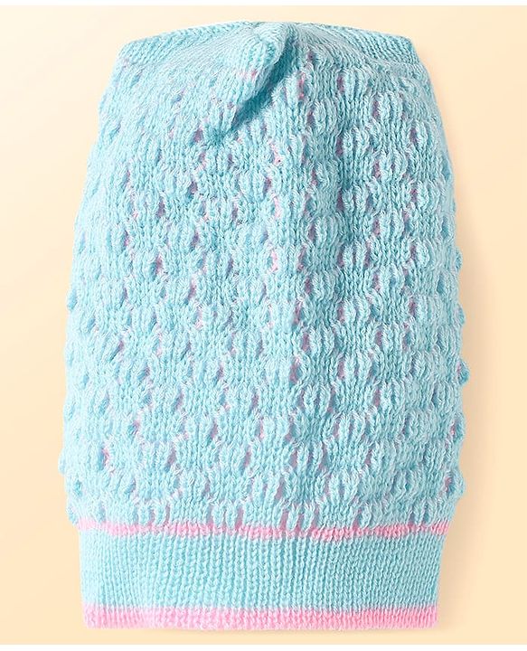 Babyhug Knitted Full Raglan Sleeves Front Open Sweater Set With Cap & Mittens - Light Blue