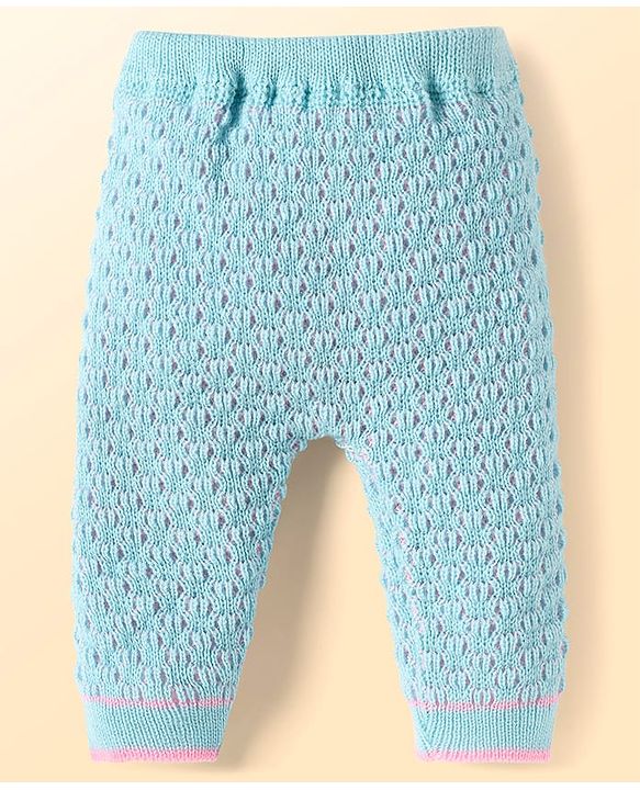 Babyhug Knitted Full Raglan Sleeves Front Open Sweater Set With Cap & Mittens - Light Blue