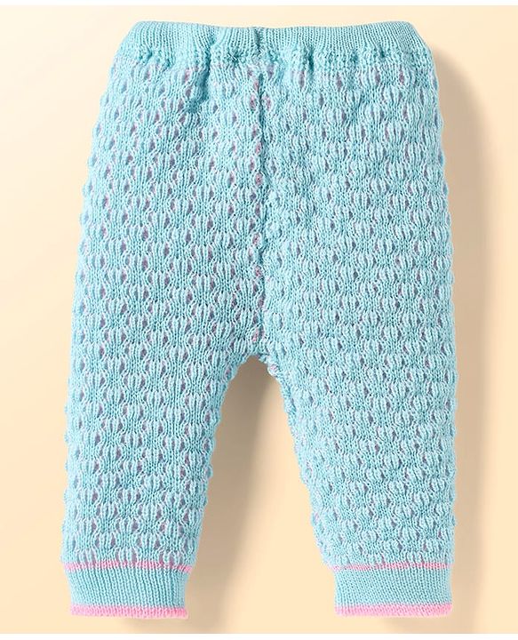 Babyhug Knitted Full Raglan Sleeves Front Open Sweater Set With Cap & Mittens - Light Blue