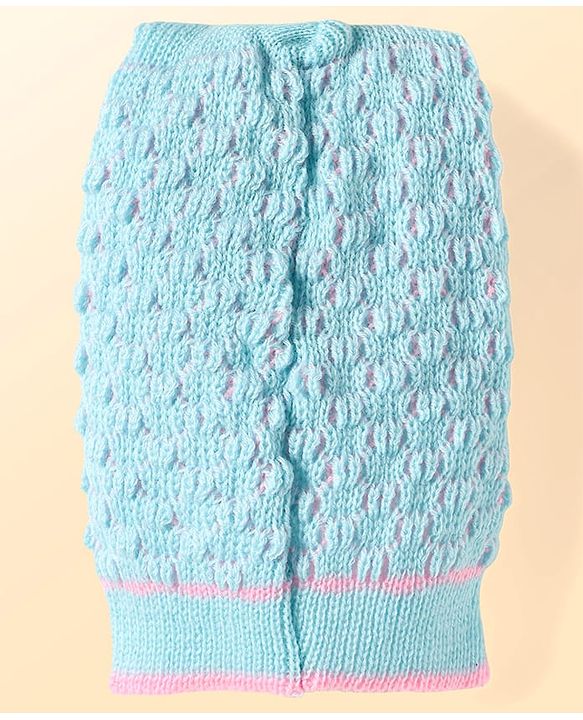 Babyhug Knitted Full Raglan Sleeves Front Open Sweater Set With Cap & Mittens - Light Blue