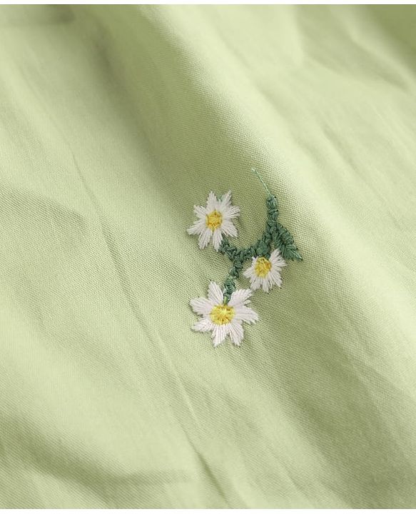 Babyhug Cotton Woven Sleeveless Halter Neck Frock with Floral Embroidery - Green