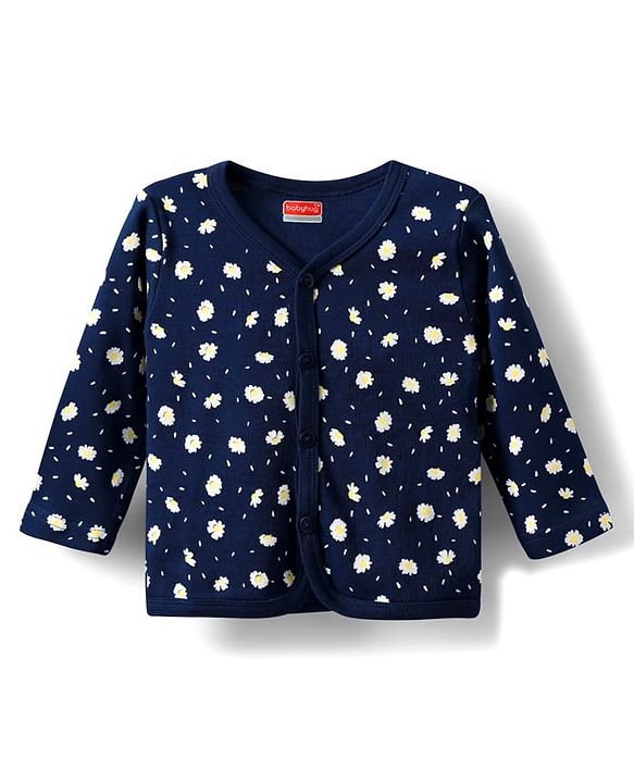 Babyhug 100% Cotton Interlock Knit Full Sleeves Jhablas With Floral Print Pack Of 3 - Yellow Navy Blue & White