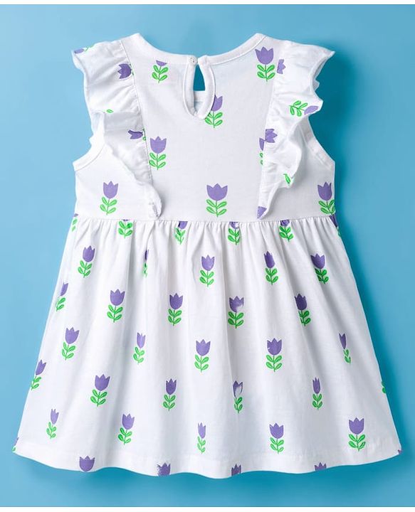 Babyhug Single Jersey Knit Frill Sleeves Floral Printed Frock with Bloomer - White