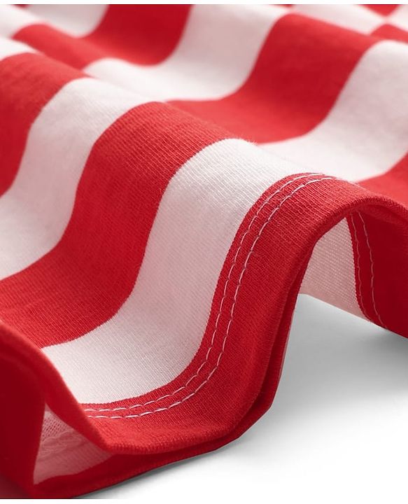 Babyhug 100% Cotton Sleeveless Striped Frock With Sailor Collar Neck - White & Red