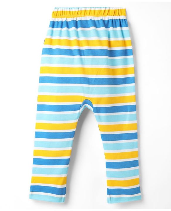 Babyhug Cotton Knit Full Length Diaper Leggings With Stripes & Animal Print Pack Of 3 - Multicolour